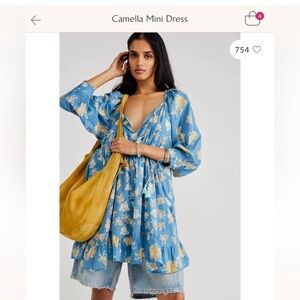 Free People Blue Floral Camella Mini Dress